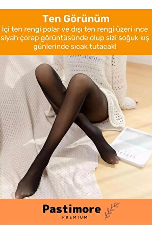 Kuasar Series Sıcak Tutan İnce Siyah Çorap Ten Görünümlü Termal İçli Peluş Polarlı Külotlu Çorap